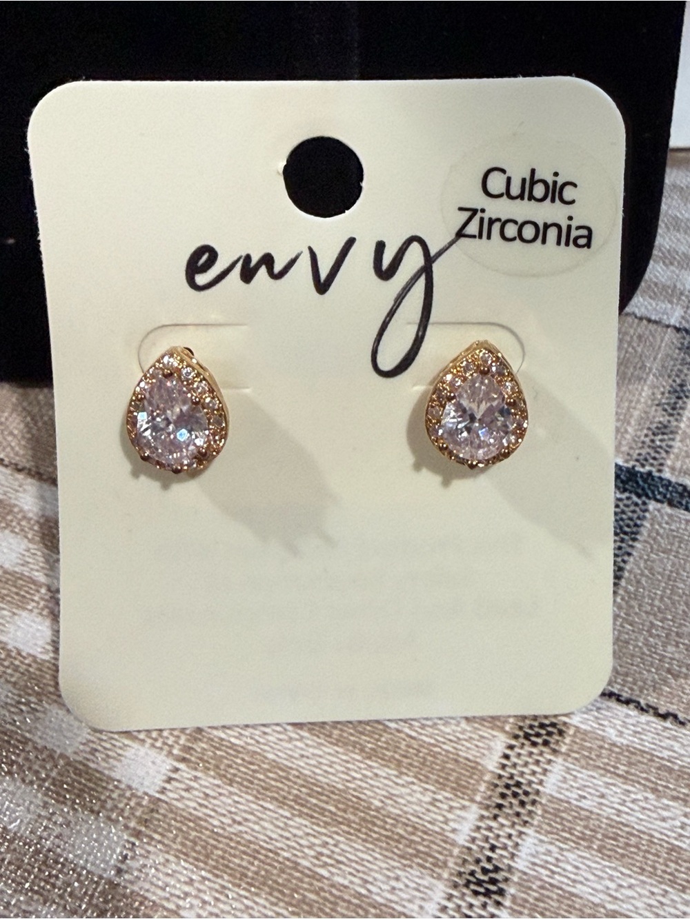 envy Gold Teardrop Cubic Zirconia Stud Earrings